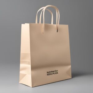 beige tall paper bag with a custom logo