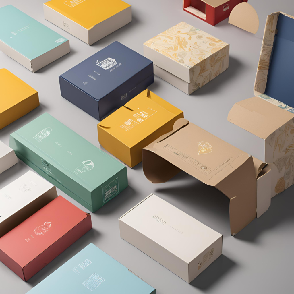 an array of colorful branded boxes 