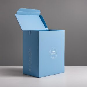 a blue medium sized box opened from the top